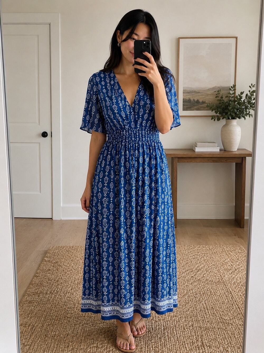 Bloomchic | Boho Print V-Neck Midi Dress